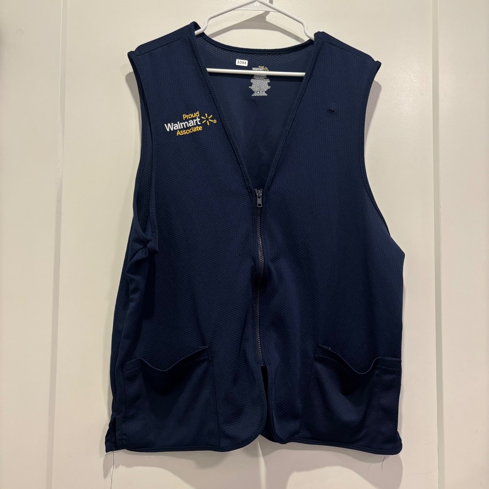 Walmart Associate Uniform Vest Blue Sapphire Large Full Zip Pockets Logo Spark
